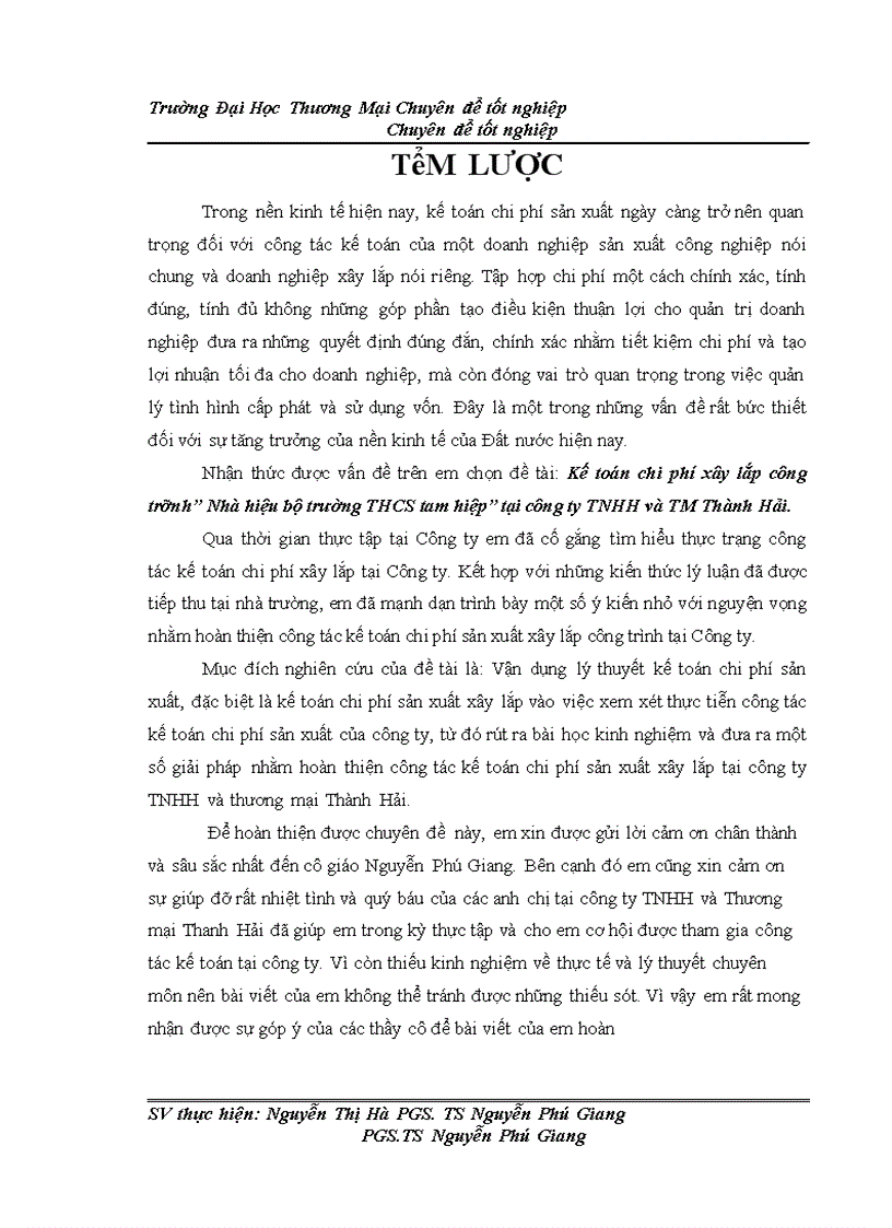 image for page Kế toán chi phí xây lắp công trình” Nhà hiệu bộ trường THCS tam hiệp” tại công ty TNHH và TM Thành Hải