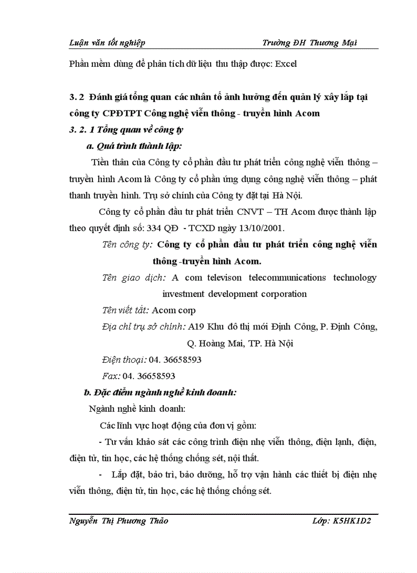 image for page Quản lý chi phí xây lắp tại Công ty cổ phần đầu tư và phát triển công nghệ viễn thông truyền hình Acom