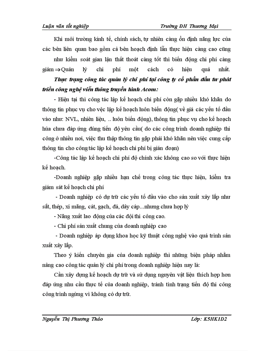 image for page Quản lý chi phí xây lắp tại Công ty cổ phần đầu tư và phát triển công nghệ viễn thông truyền hình Acom
