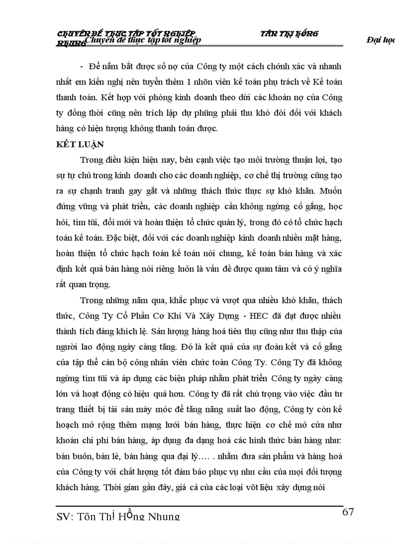 image for page Hoàn thiện kế toán bán hàng và xác định kết quả kinh doanh tại Công ty Cổ Phần Cơ Khí và Xây Dựng – HEC