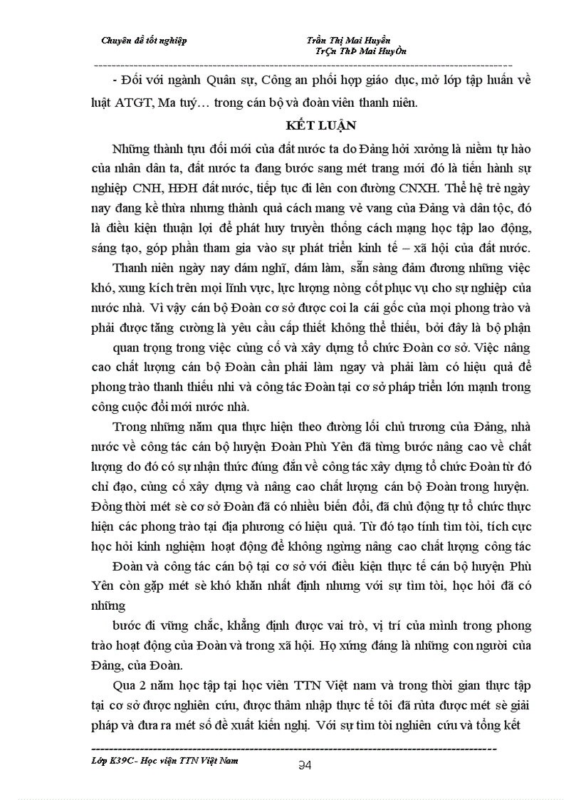 image for page Thực trạng và các giải pháp nhằm nâng cao chất lượng đội ngũ cán bộ Đoàn cơ sở trên địa bàn huyện Phù Yên - Tỉnh Sơn La