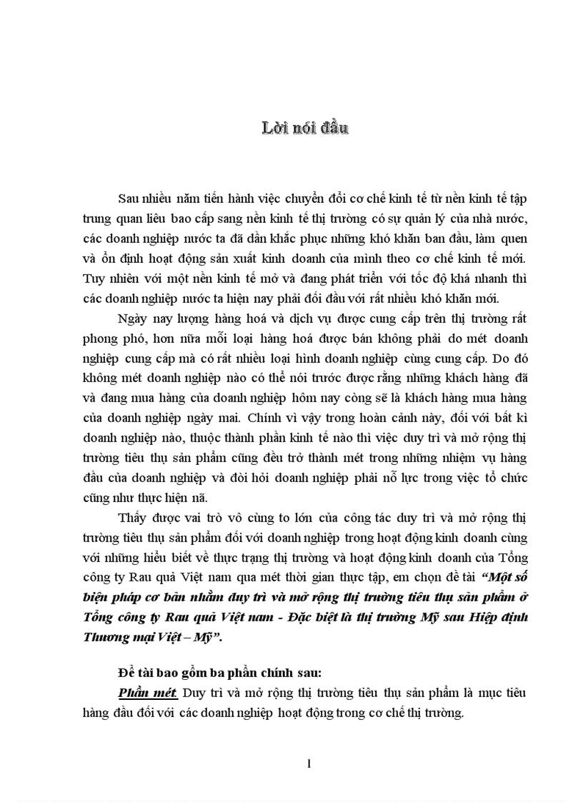 image for page Một số biện pháp cơ bản nhằm duy trì và mở rộng thị trường tiêu thụ sản phẩm ở Tổng công ty Rau quả Việt nam - Đặc biệt là thị trường Mỹ sau Hiệp định Thương mại Việt – Mỹ