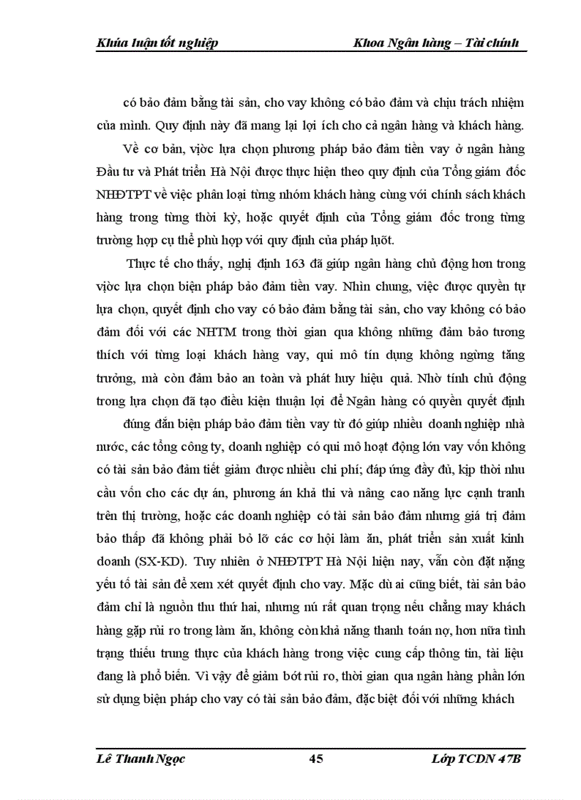 image for page Giải pháp nâng cao chất lượng bảo đảm tiền vay tại ngân hàng Đầu tư và Phát triển Hà Nội
