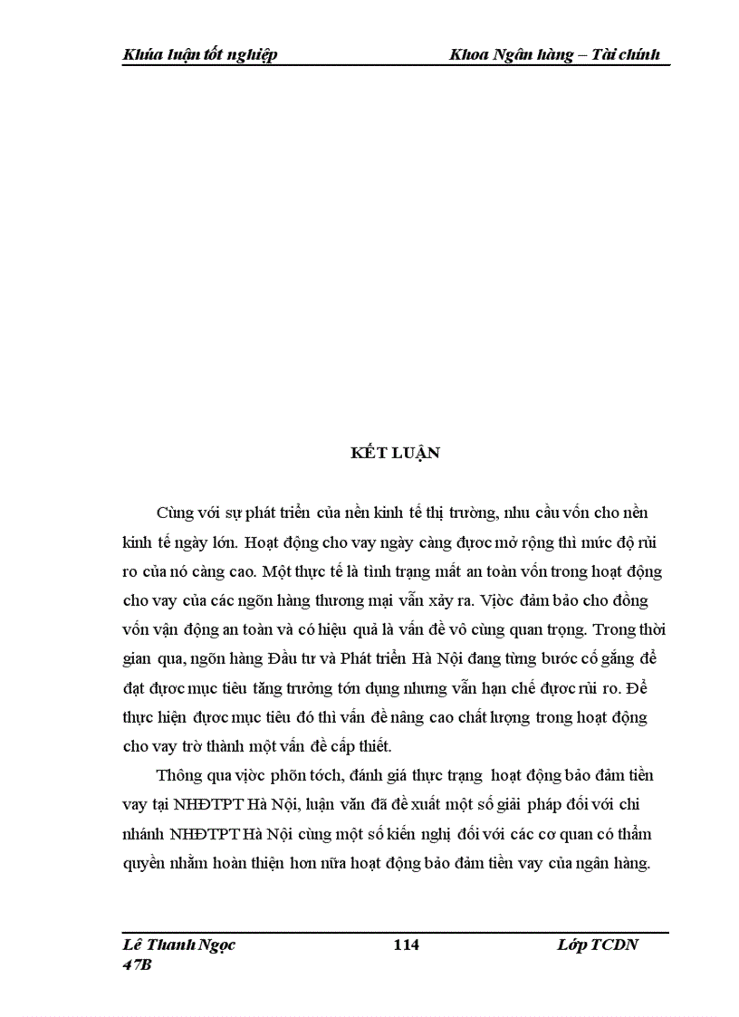 image for page Giải pháp nâng cao chất lượng bảo đảm tiền vay tại ngân hàng Đầu tư và Phát triển Hà Nội