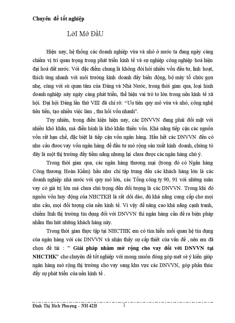 Giải pháp nhằm mở rộng cho vay đối với DNVVN tại NHCTHK
