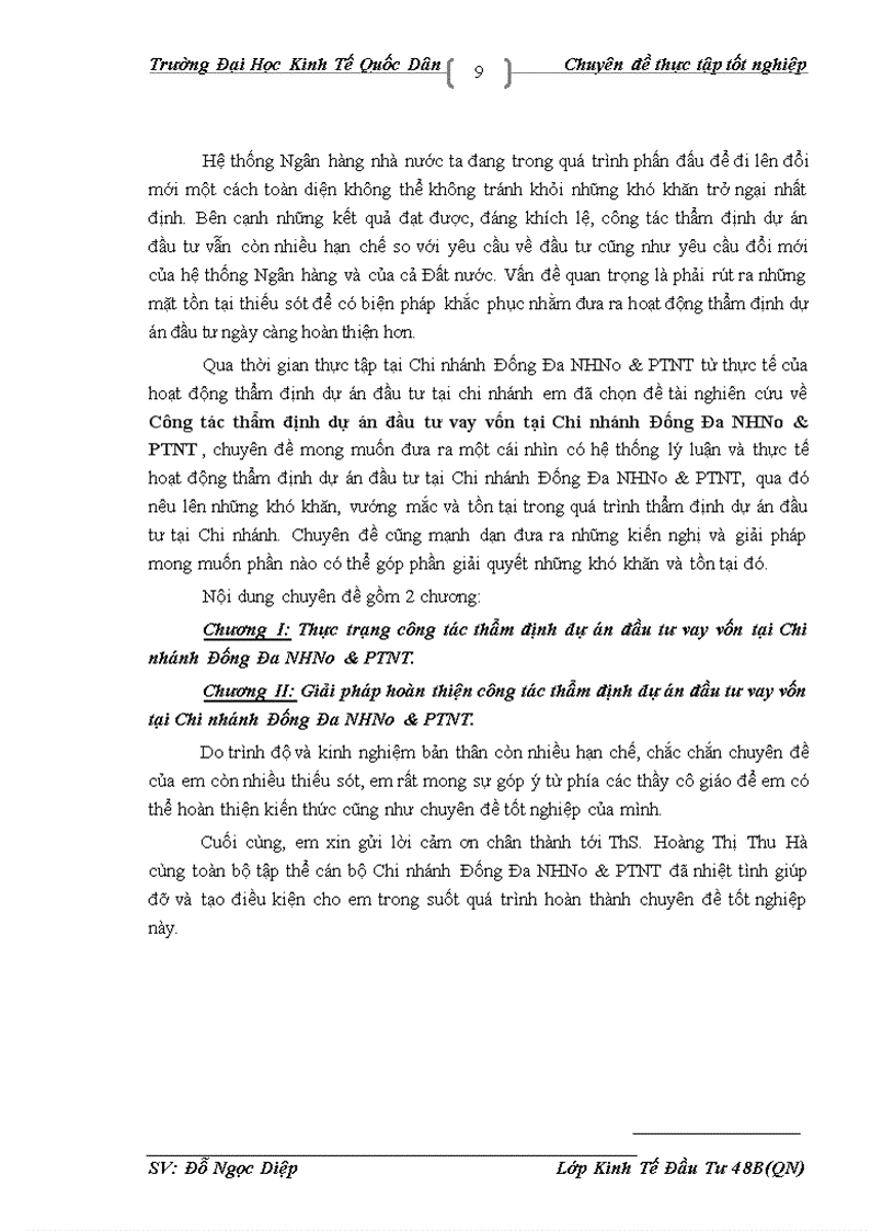 image for page Thực trạng công tác thẩm định dự án đầu tư vay vốn tại Chi nhánh Đống Đa NHNo & PTNT.