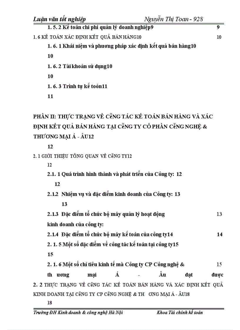 image for page Tổ chức công tác kế toán bán hàng và xác định kết quả bán hàng tại Công ty CP Công Nghệ & Thương Mại Á-Âu