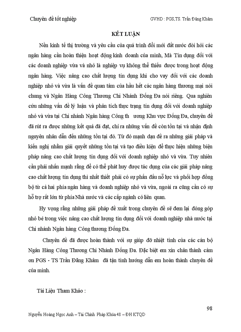image for page Nâng cao chất lượng tín dụng doanh nghiệp nhỏ và vừa tại Ngân Hàng Công Thương Chi Nhánh Đống Đa