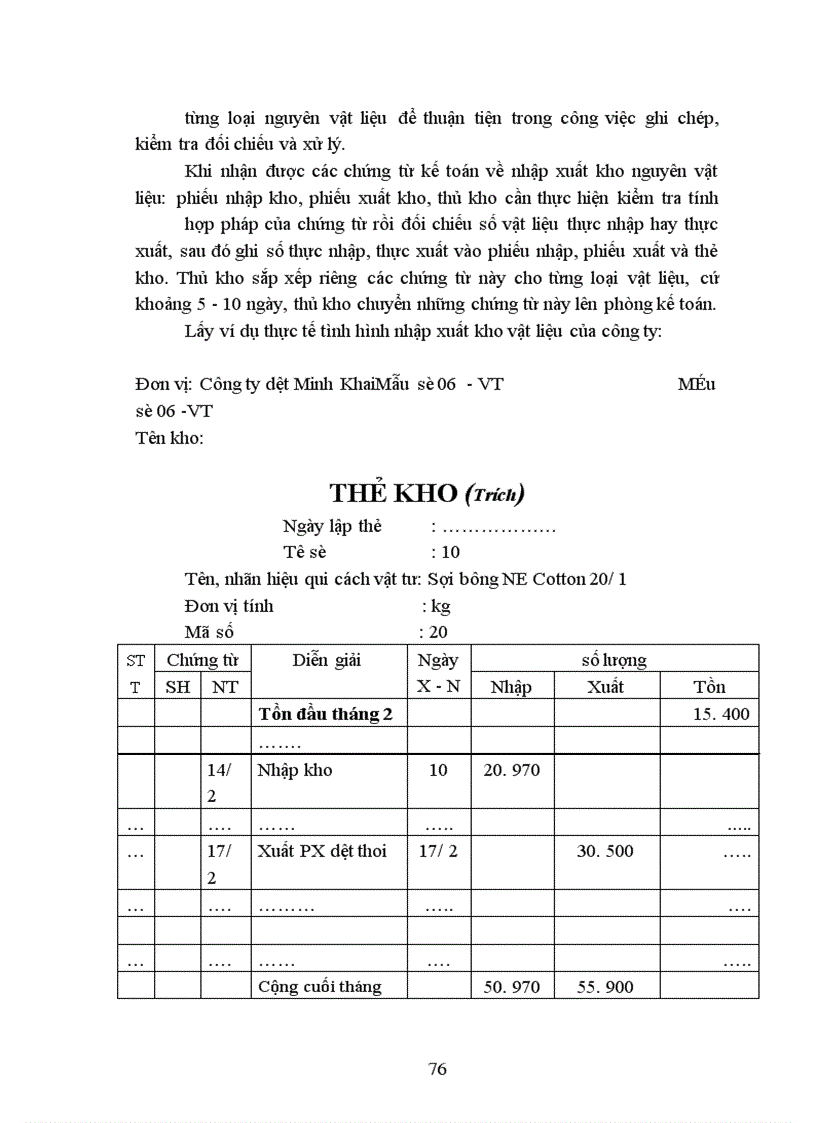 image for page Tổ chức hạch toán nguyên vật liệu tại Công ty dệt Minh Khai