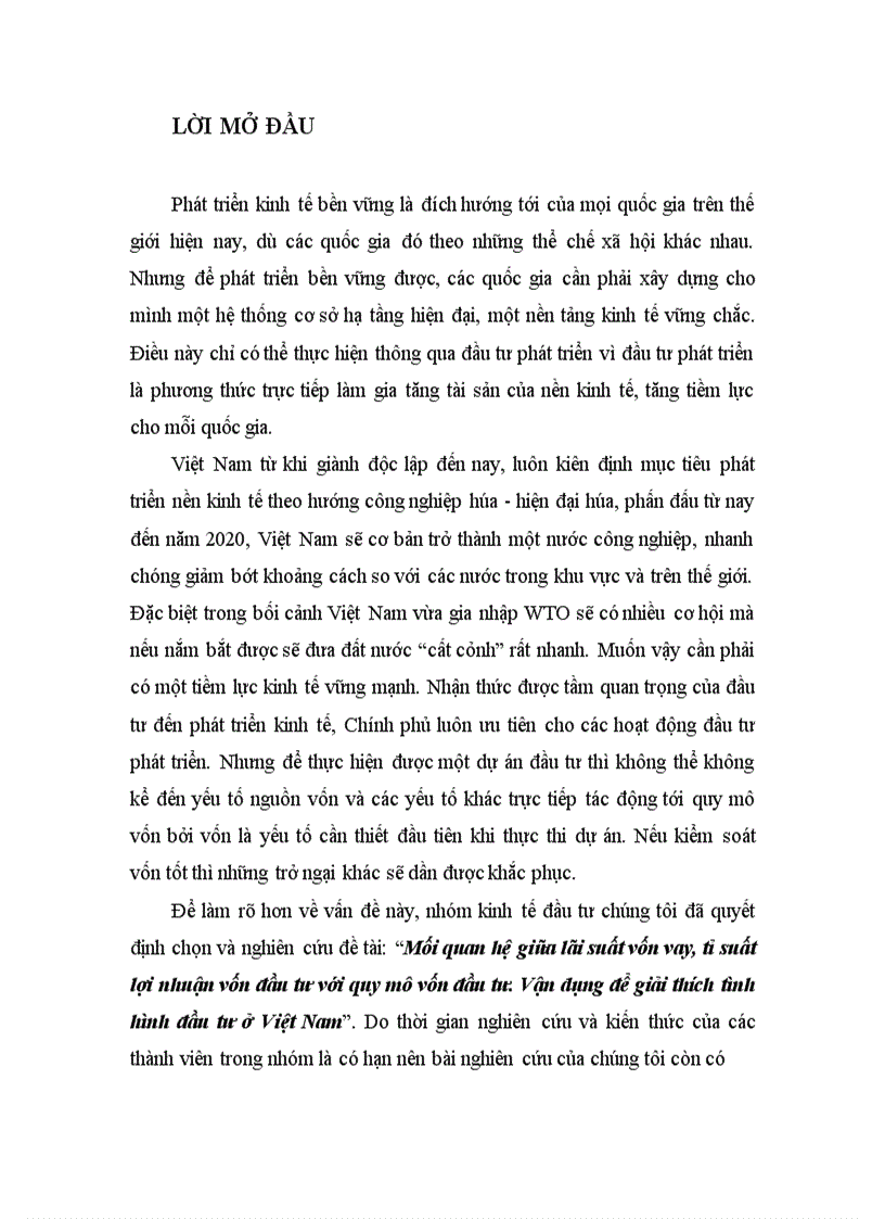 image for page Mối quan hệ giữa lãi suất vốn vay, tỉ suất lợi nhuận vốn đầu tư với quy mô vốn đầu tư. Vận dụng để giải thích tình hình đầu tư ở Việt Nam