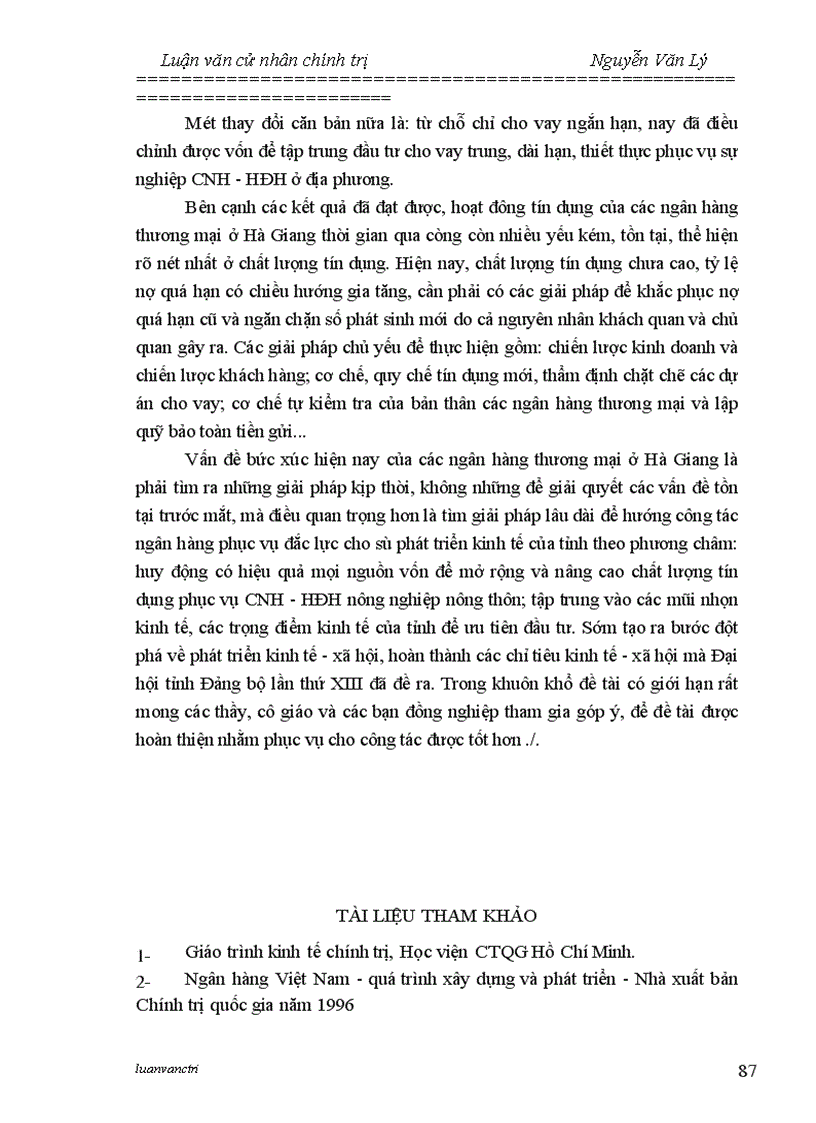 image for page Chất lượng tín dụng của các ngân hàng thương mại trên địa bàn tỉnh Hà Giang - Thực trạng và giải pháp