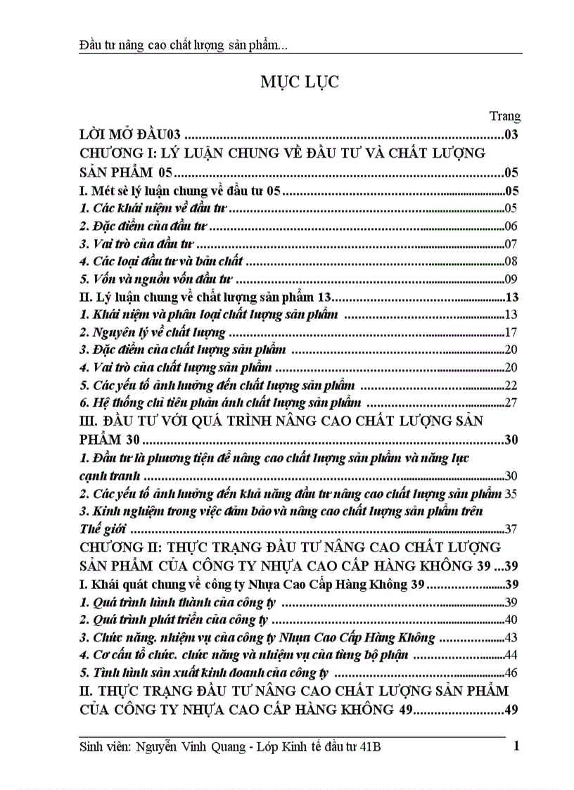 image for page Thực trạng đầu tư nâng cao chất lượng sản phẩm của công ty Nhựa Cao Cấp Hàng Không