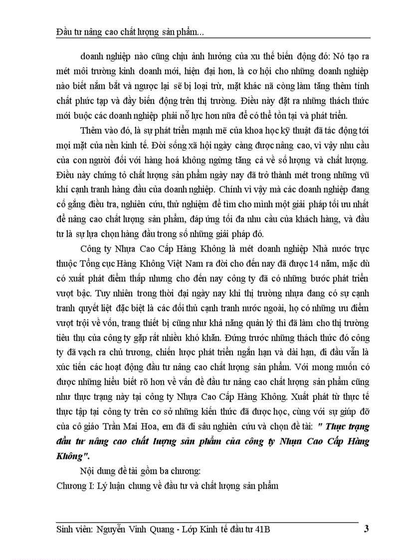 image for page Thực trạng đầu tư nâng cao chất lượng sản phẩm của công ty Nhựa Cao Cấp Hàng Không