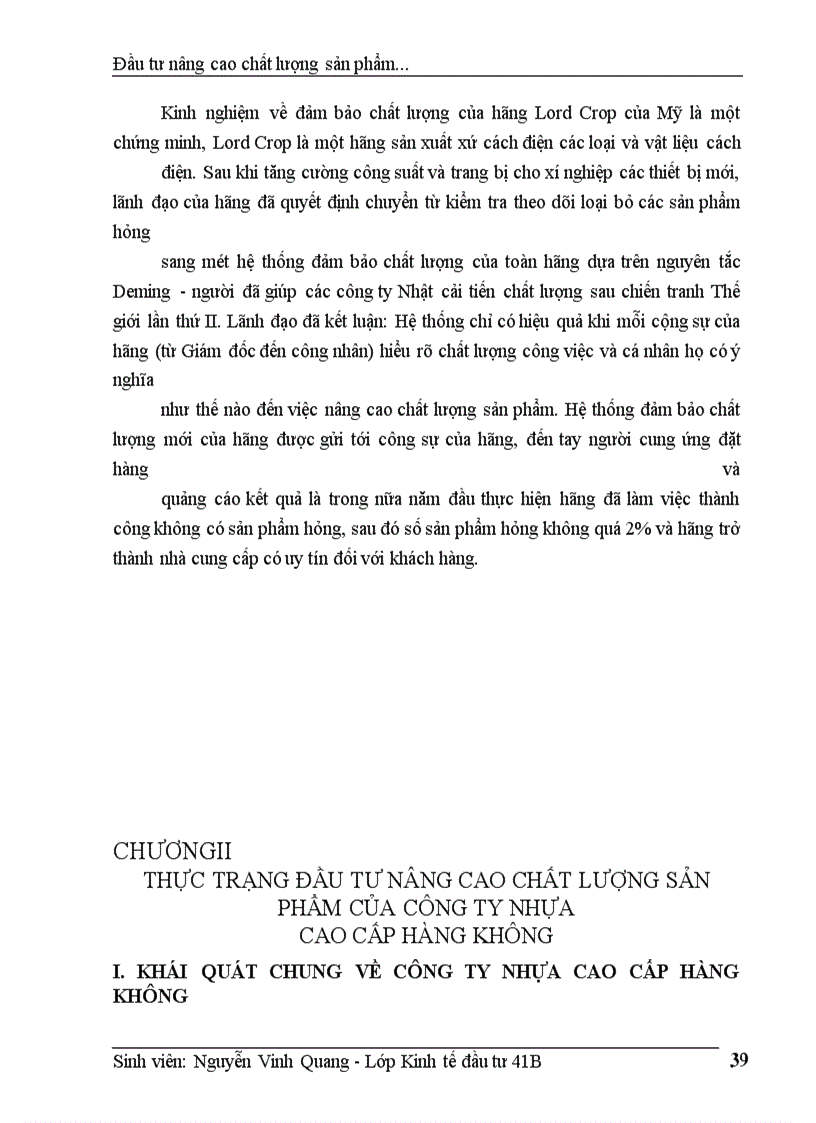 image for page Thực trạng đầu tư nâng cao chất lượng sản phẩm của công ty Nhựa Cao Cấp Hàng Không