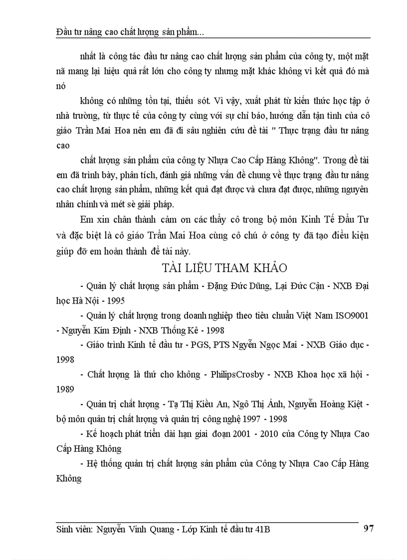 image for page Thực trạng đầu tư nâng cao chất lượng sản phẩm của công ty Nhựa Cao Cấp Hàng Không