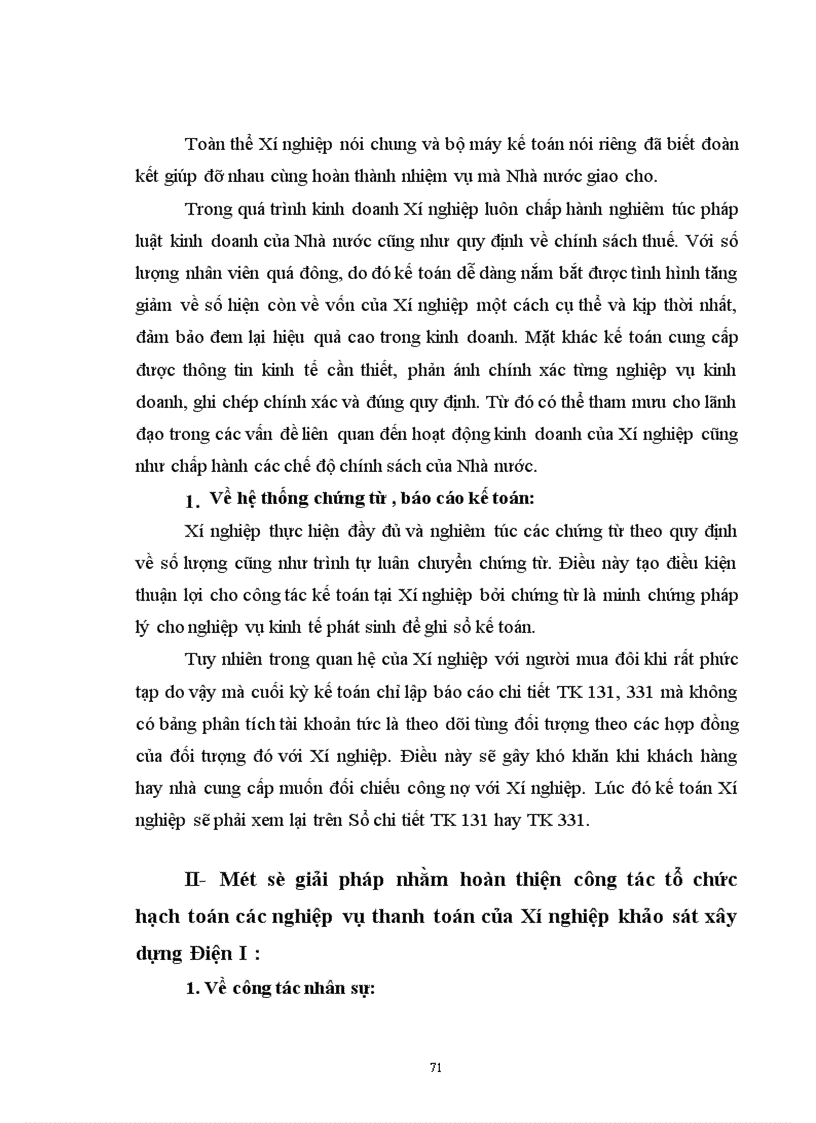 image for page Tổ chức kế toán các nghiệp vụ thanh toán, phân tích tình hình và khả năng thanh toán của Xí nghiệp khảo sát xây dựng Điện I