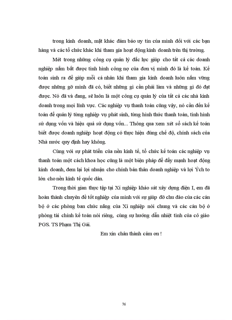 image for page Tổ chức kế toán các nghiệp vụ thanh toán, phân tích tình hình và khả năng thanh toán của Xí nghiệp khảo sát xây dựng Điện I