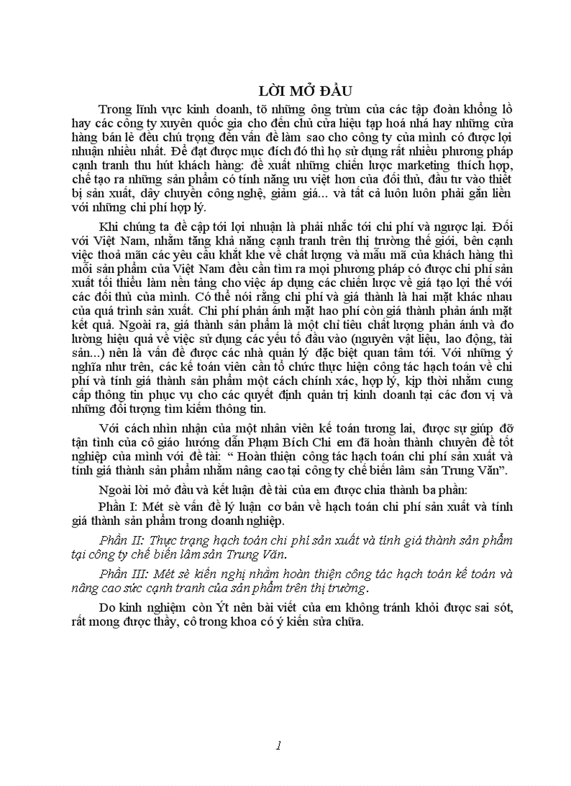 image for page Hoàn thiện công tác hạch toán chi phí sản xuất và tính giá thành sản phẩm nhằm nâng cao tại công ty chế biến lâm sản Trung Văn