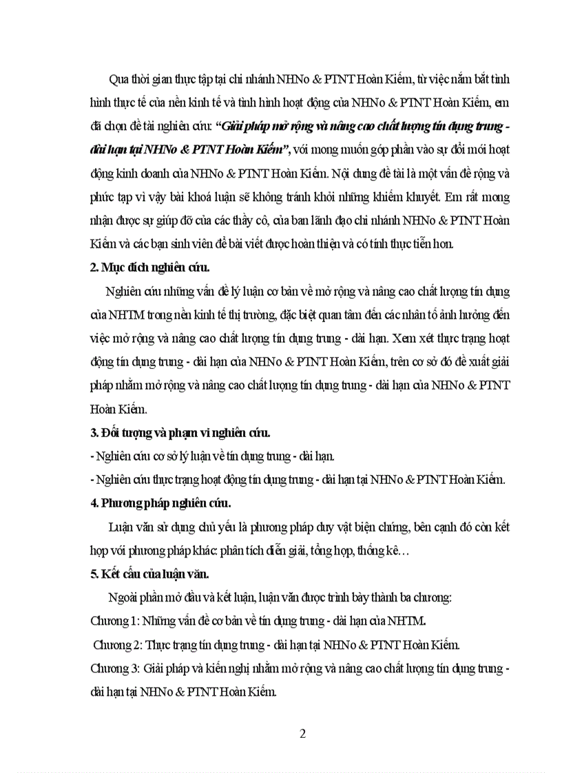 image for page Giải pháp mở rộng và nâng cao chất lượng tín dụng trung - dài hạn tại NHNo & PTNT Hoàn Kiếm