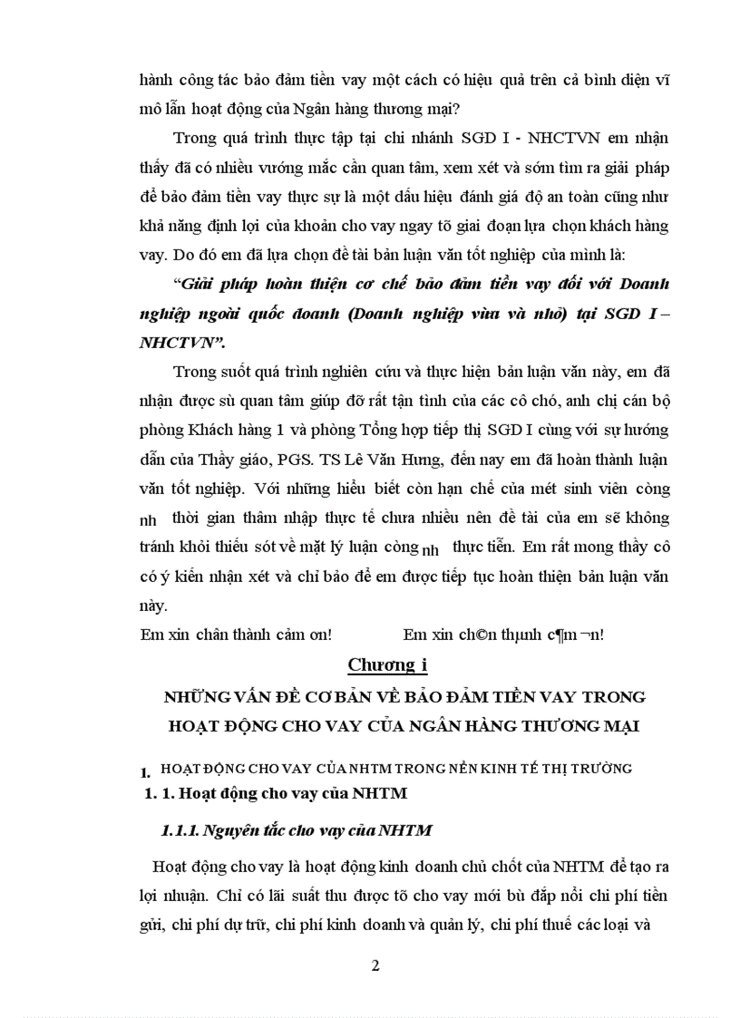 image for page Giải pháp hoàn thiện cơ chế bảo đảm tiền vay đối với Doanh nghiệp ngoài quốc doanh (Doanh nghiệp vừa và nhỏ) tại SGD I – NHCTVN