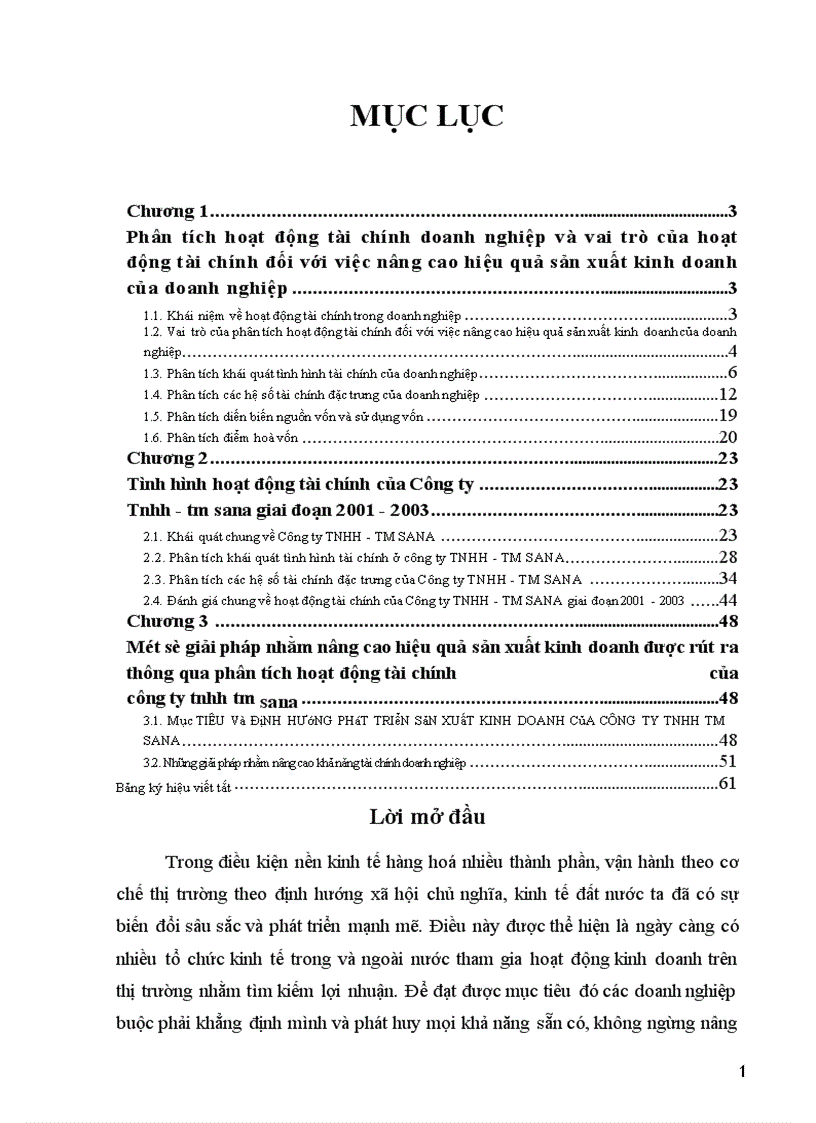 image for page Một số vấn đề phân tích hoạt động tài chính và nâng cao hiệu quả sản xuất kinh doanh ở công ty TNHH - TM SANA
