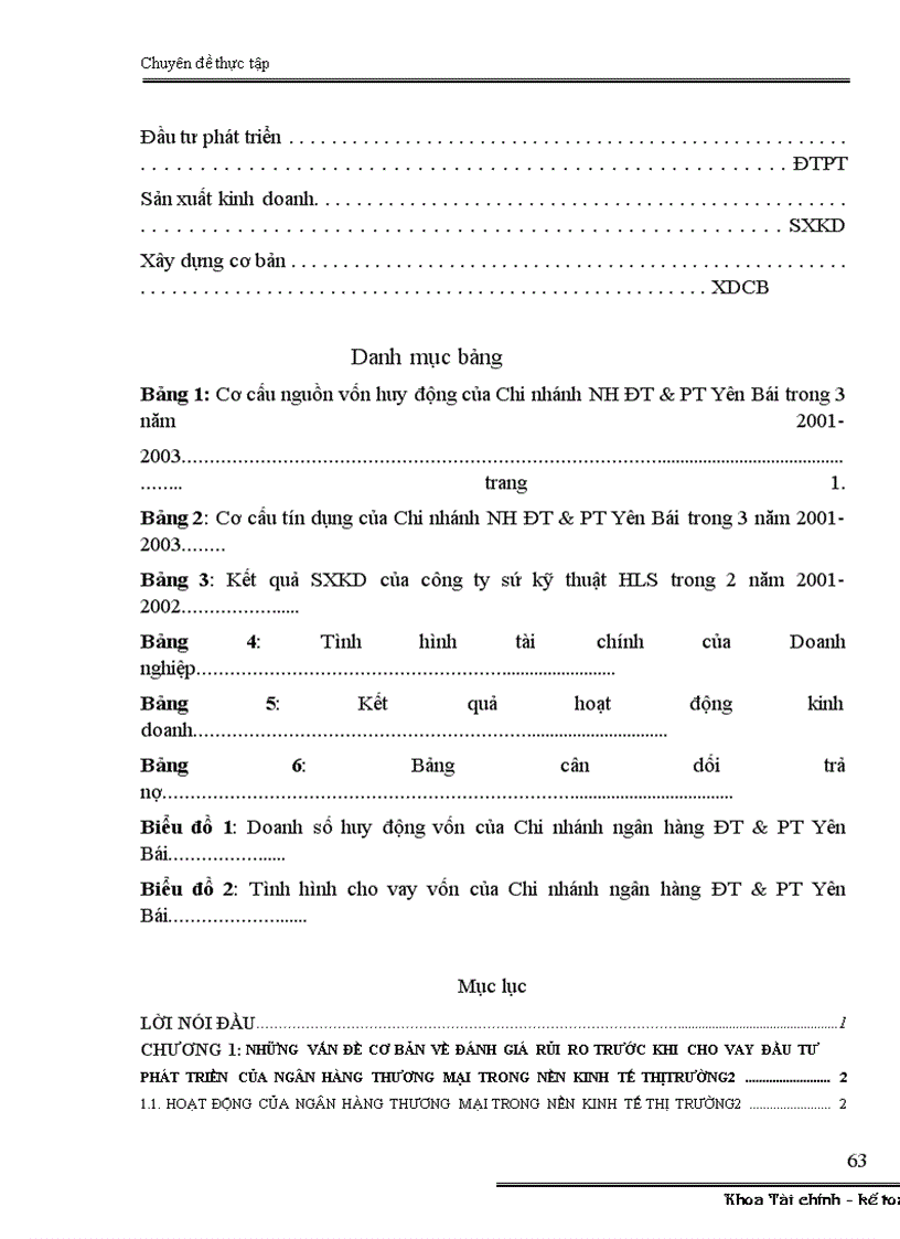 image for page Đánh giá rủi ro trước khi cho vay ĐTPT tại Chi nhánh ngân hàng ĐT&PT Yên Bái