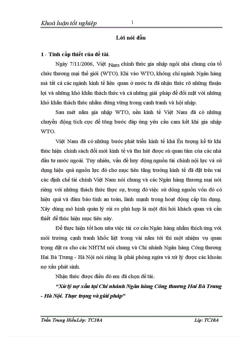 image for page Xử lý nợ xấu tại Chi nhánh Ngân hàng Công thương Hai Bà Trưng - Hà Nội. Thực trạng và giải pháp