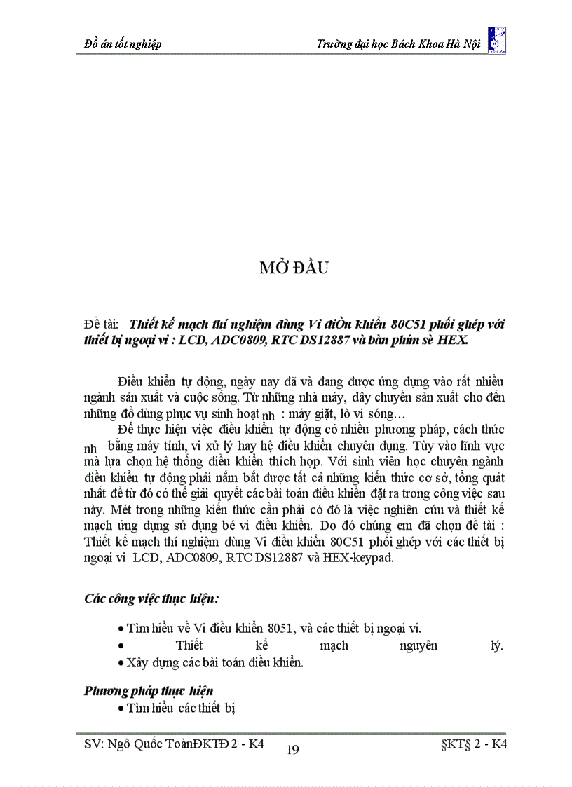 image for page Thiết kế mạch thí nghiệm dùng Vi điều khiển 80C51 phối ghép với thiết bị ngoại vi : LCD, ADC0809, RTC DS12887 và bàn phím số HEX.