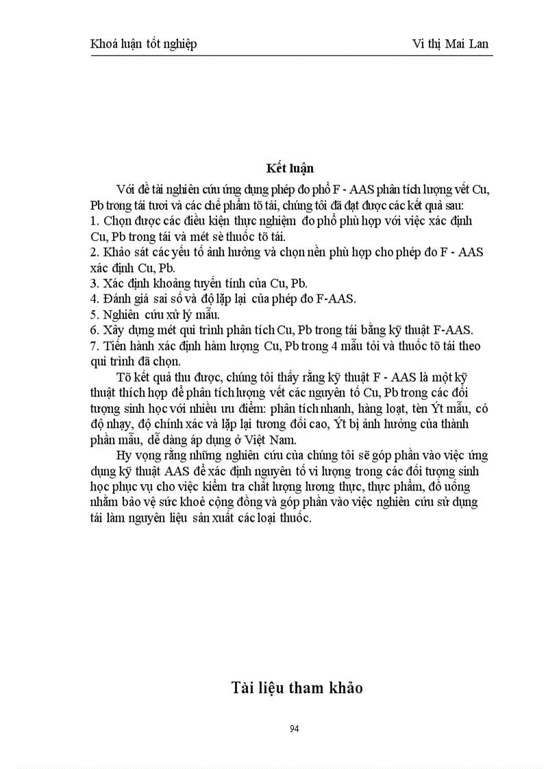 image for page Nghiên cứu ứng dụng phép đo phổ F-AAS phân tích lượng vết Cu, Pb trong tỏi tươi và các chế phẩm từ tỏi
