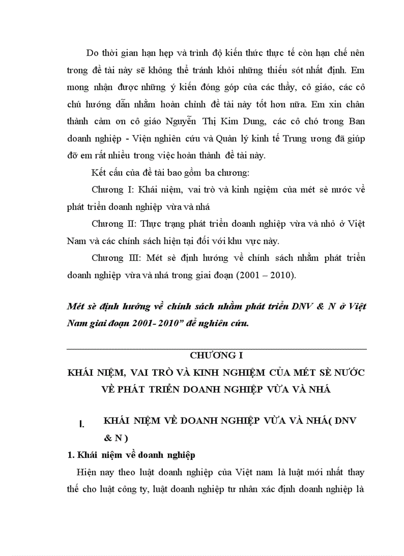 Một số định hướng về chính sách nhằm phát triển DNV&N ở Việt Nam giai đoạn 2001- 2010