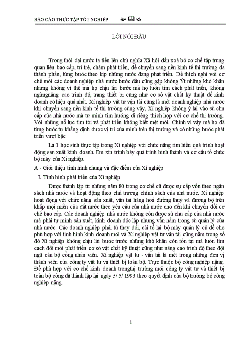 Báo cáo thực tập tại Công ty vật tư thiết bị toàn bộ