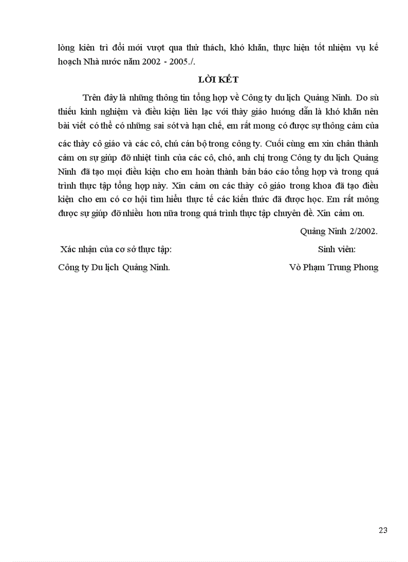 image for page Báo cáo thực tập tại Công ty du lịch Quảng Ninh