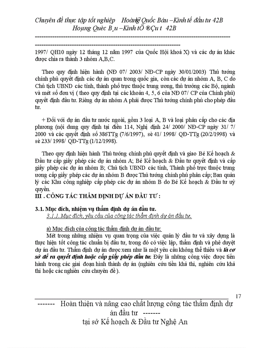image for page Hoàn thiện và nâng cao chất lượng công tác thẩm định dự án đầu tư của Sở Kế hoạch & Đầu tư Nghệ An