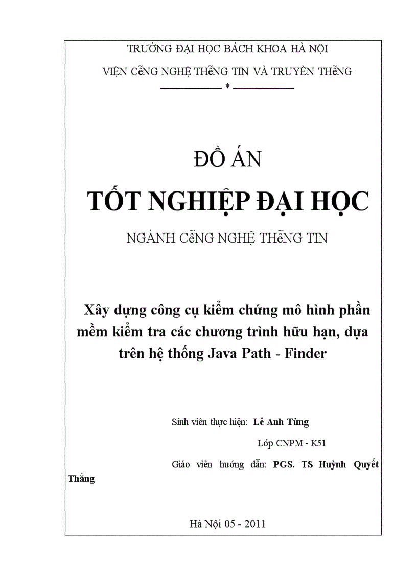 image for page Xây dựng công cụ kiểm chứng mô hình phần mềm kiểm tra các chương trình hữu hạn, dựa trên hệ thống Java Path-Finder
