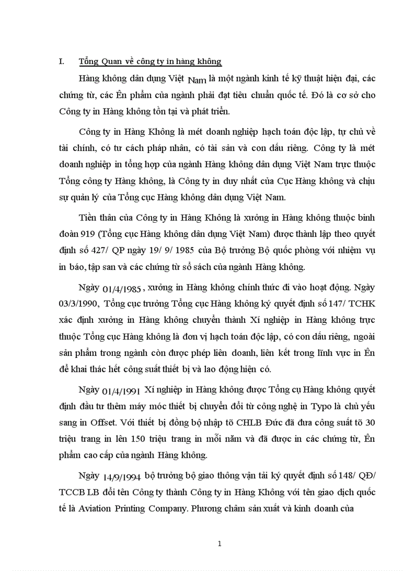 image for page Báo cáo thực tập tại Công ty in Hàng Không