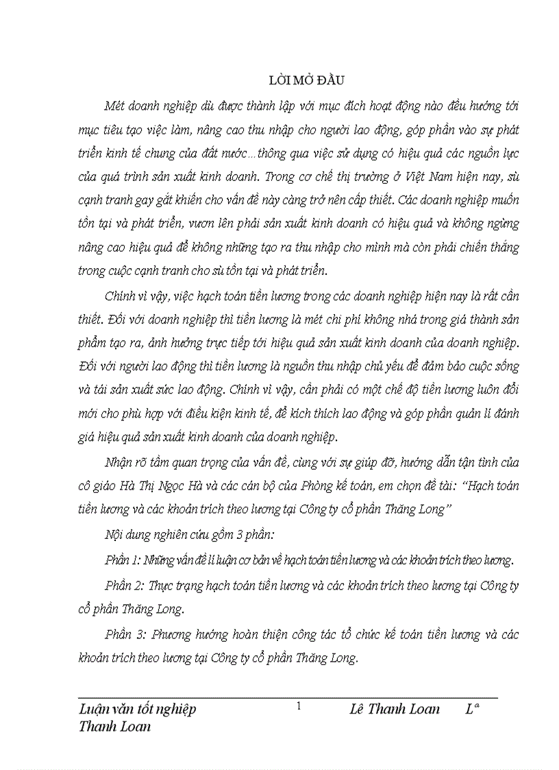 image for page Hạch toán tiền lương và các khoản trích theo lương tại Công ty cổ phần Thăng Long