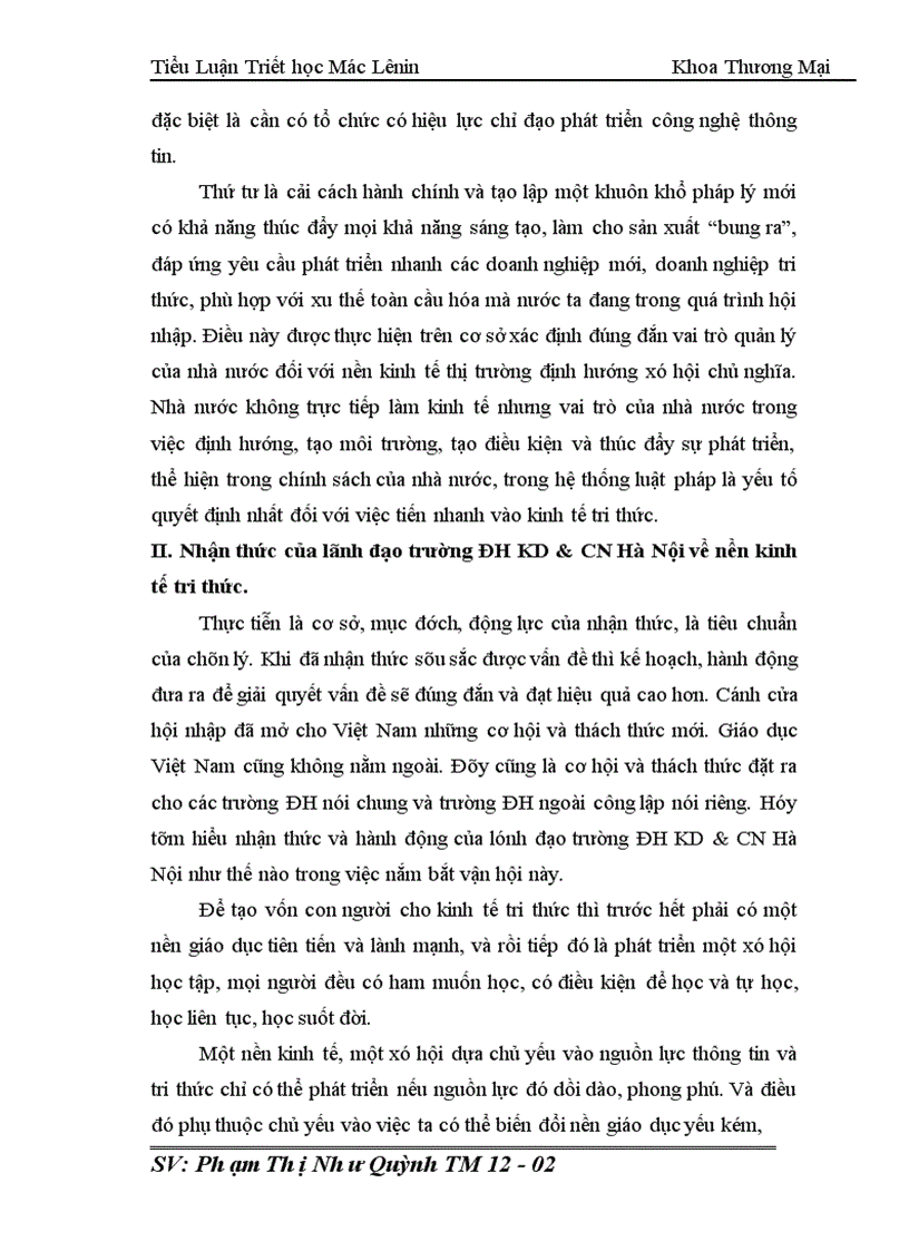 image for page Nhận thức của lãnh đạo trường ĐH KD&CNHN về nền KTTT.