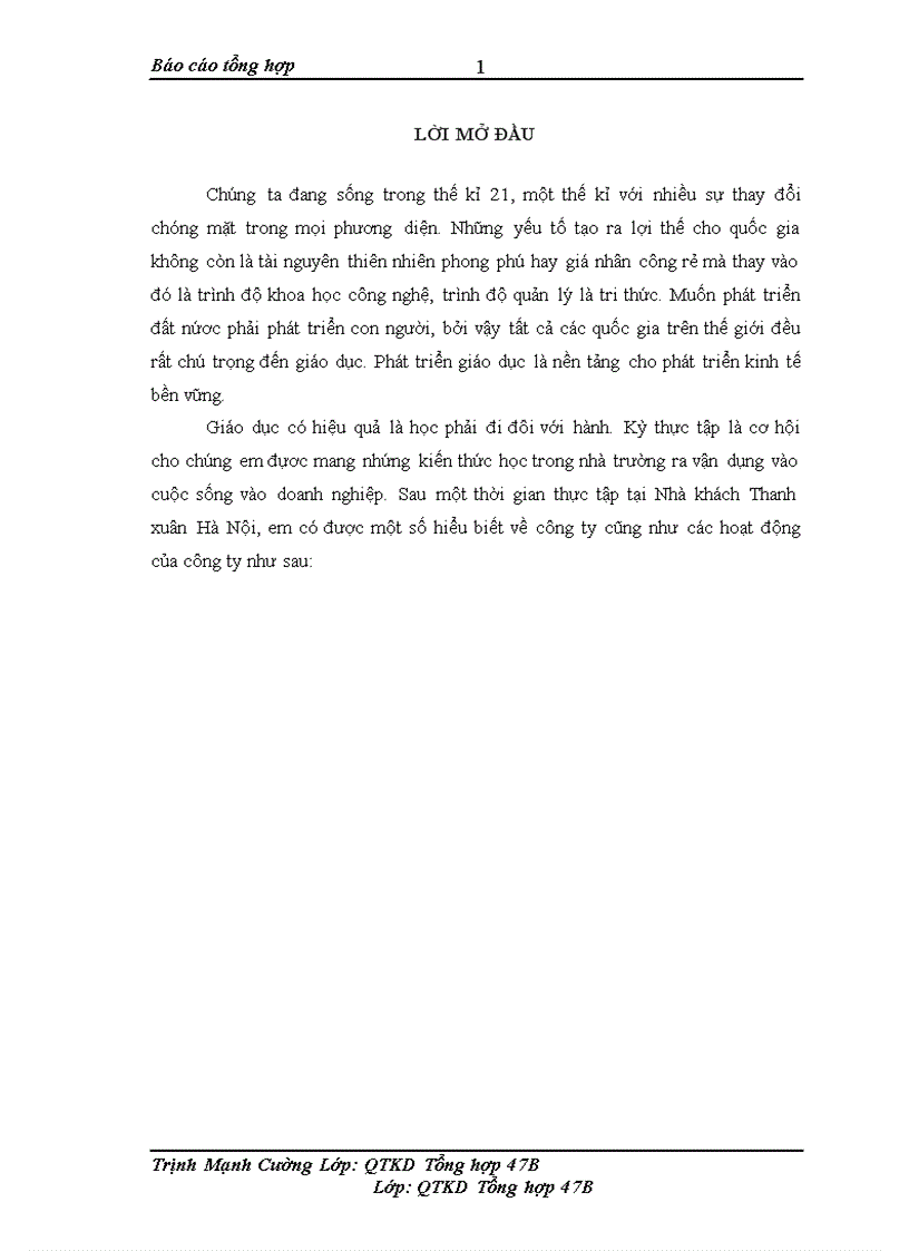 image for page Báo cáo thực tập tại Nhà khách Thanh Xuân