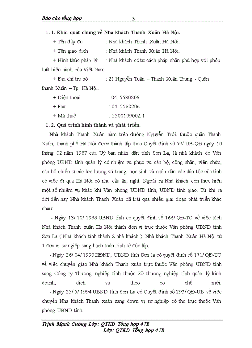 image for page Báo cáo thực tập tại Nhà khách Thanh Xuân