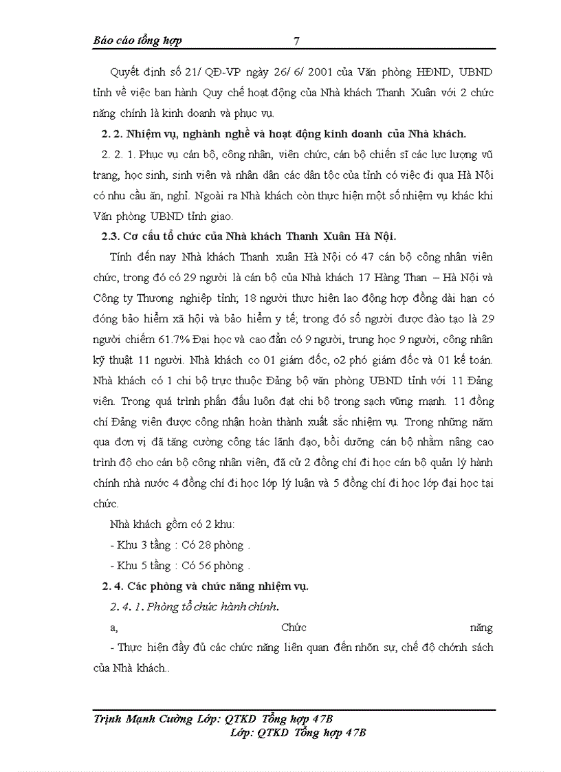 image for page Báo cáo thực tập tại Nhà khách Thanh Xuân