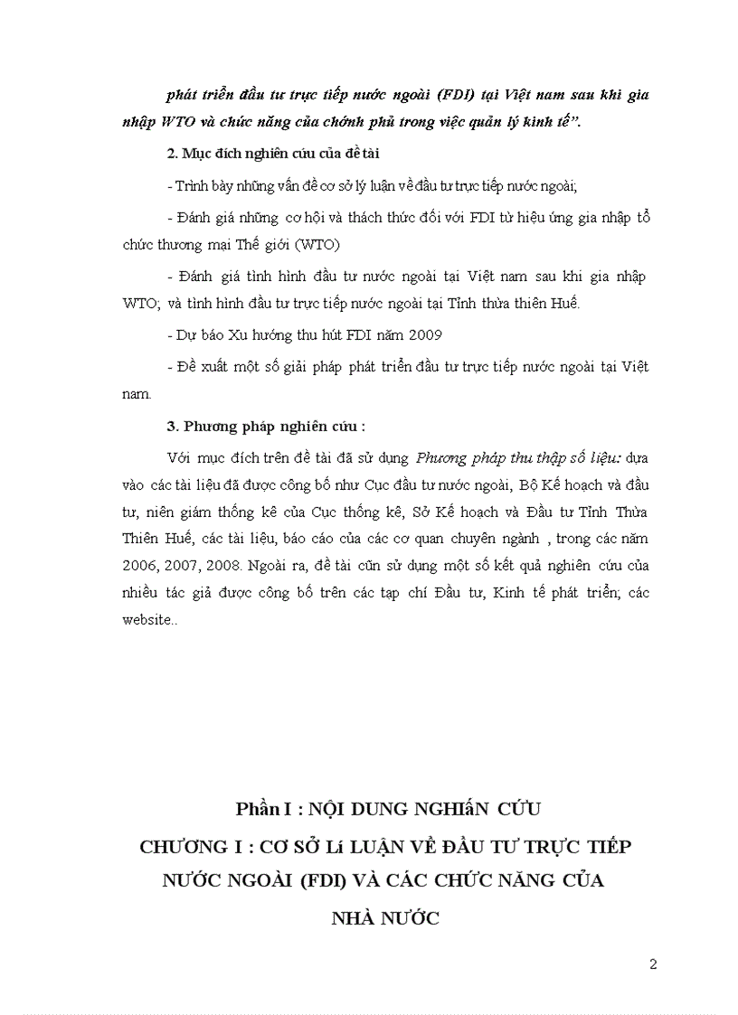 Cơ hội và thách thức đối với việc phát triển đầu tư trực tiếp nước ngoài (FDI) tại Việt nam sau khi gia nhập WTO và chức năng của chính phủ trong việc quản lý kinh tế