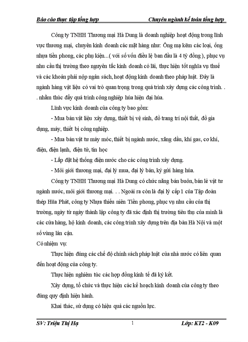 image for page Đánh giá kết quả thực trạng tổ chức hạch toán kế toán tại công ty TNHH Thương mại Hà Dung.