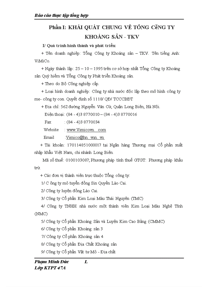 image for page Báo cáo thực tập tại Tổng Công ty Khoáng sản – TKV sdnklasd