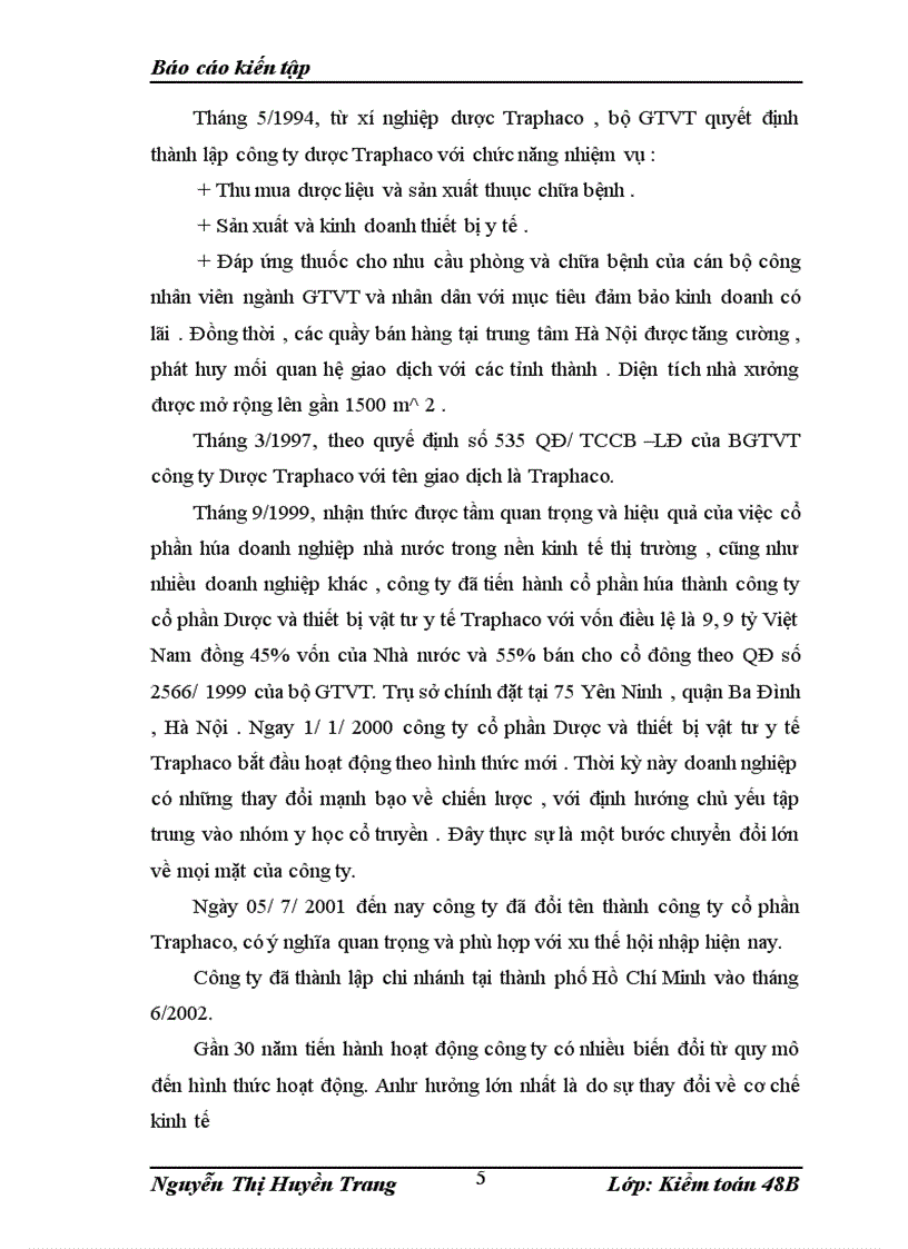 image for page Báo cáo thực tập tại công ty cổ phần dược traphaco