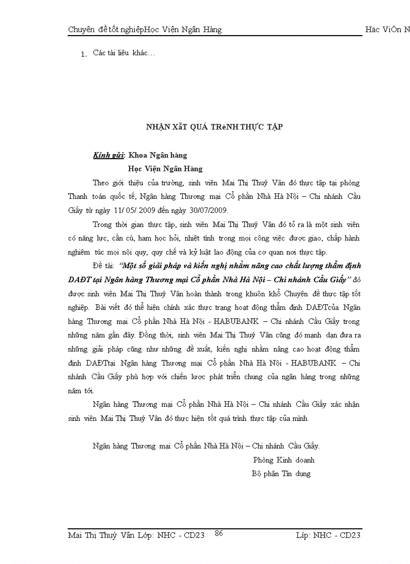 image for page Một số giải pháp và kiến nghị nhằm nâng cao chất lượng thẩm định DAĐT tại Ngõn hàng Thương mại Cổ phần Nhà Hà Nội – Chi nhỏnh Cầu Giấy