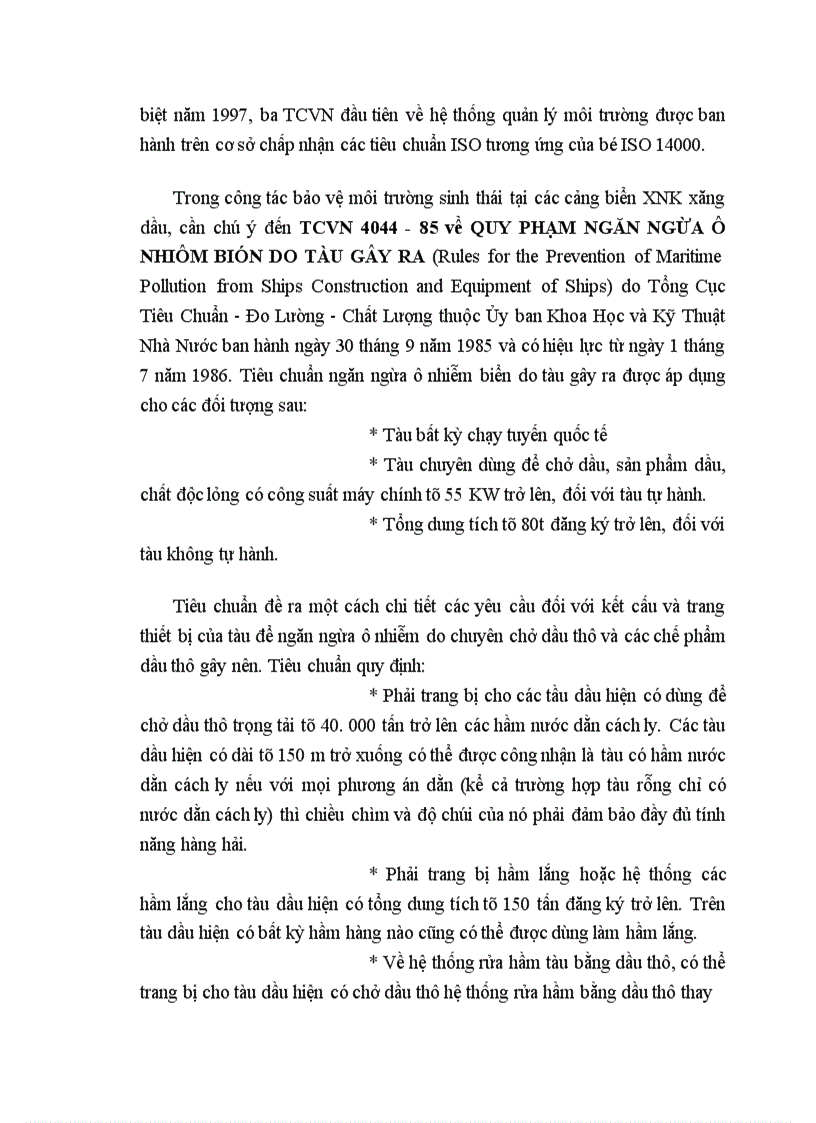 image for page Thực trạng môi trường tại cảng dầu B12 trên cơ sở những Tiêu Chuẩn Việt Nam và Quốc Tế về bảo vệ môi trường