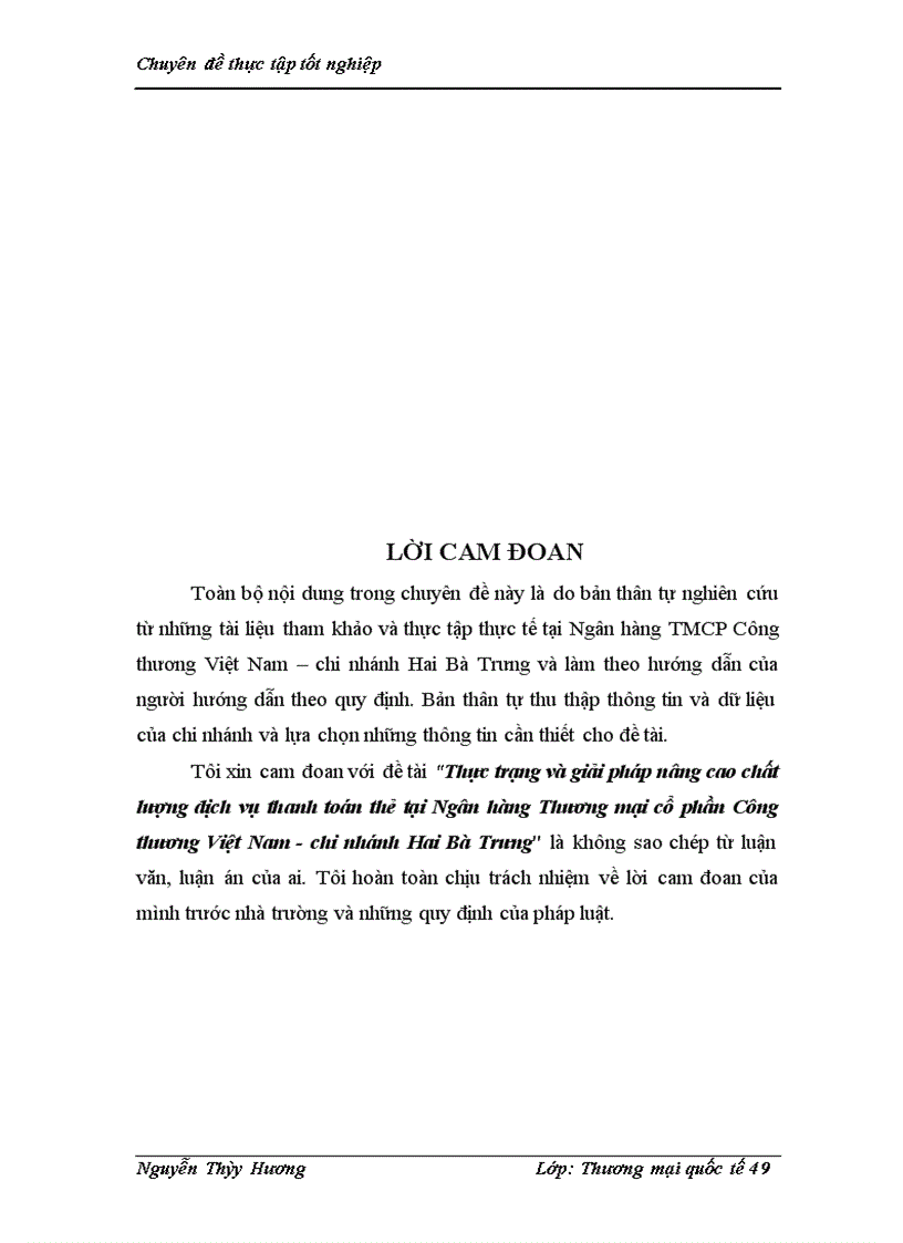 image for page Thực trạng và giải pháp nâng cao chất lượng dịch vụ thanh toán thẻ tại Ngân hàng Thương mại cổ phần Công thương Việt Nam - chi nhánh Hai Bà Trưng.