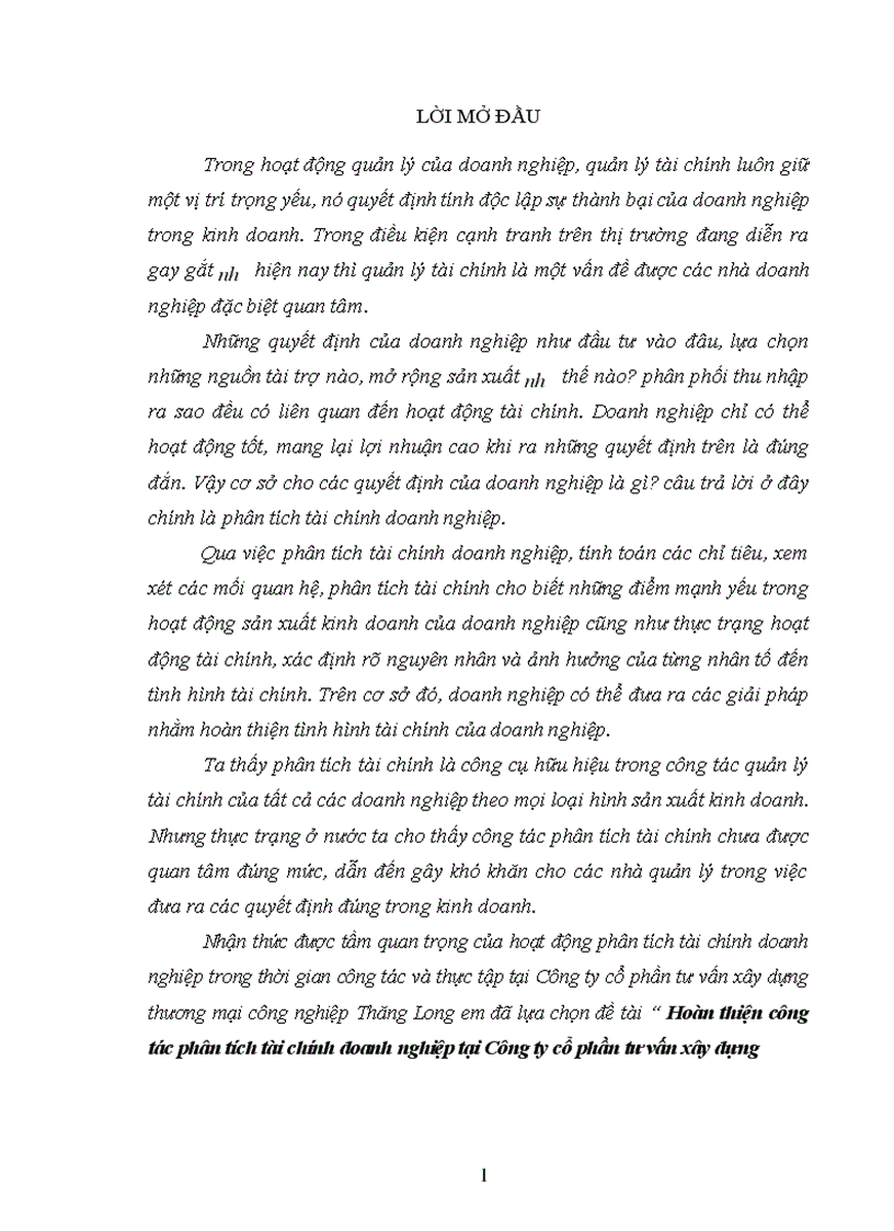 image for page Hoàn thiện công tác phân tích tài chính doanh nghiệp tại Công ty cổ phần tư vấn xây dựng thương mại công nghiệp Thăng Long