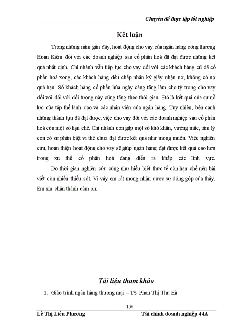 image for page Hoàn thiện hoạt động cho vay đối với doanh nghiệp sau cổ phần hoá tại ngân hàng công thương Hoàn Kiếm