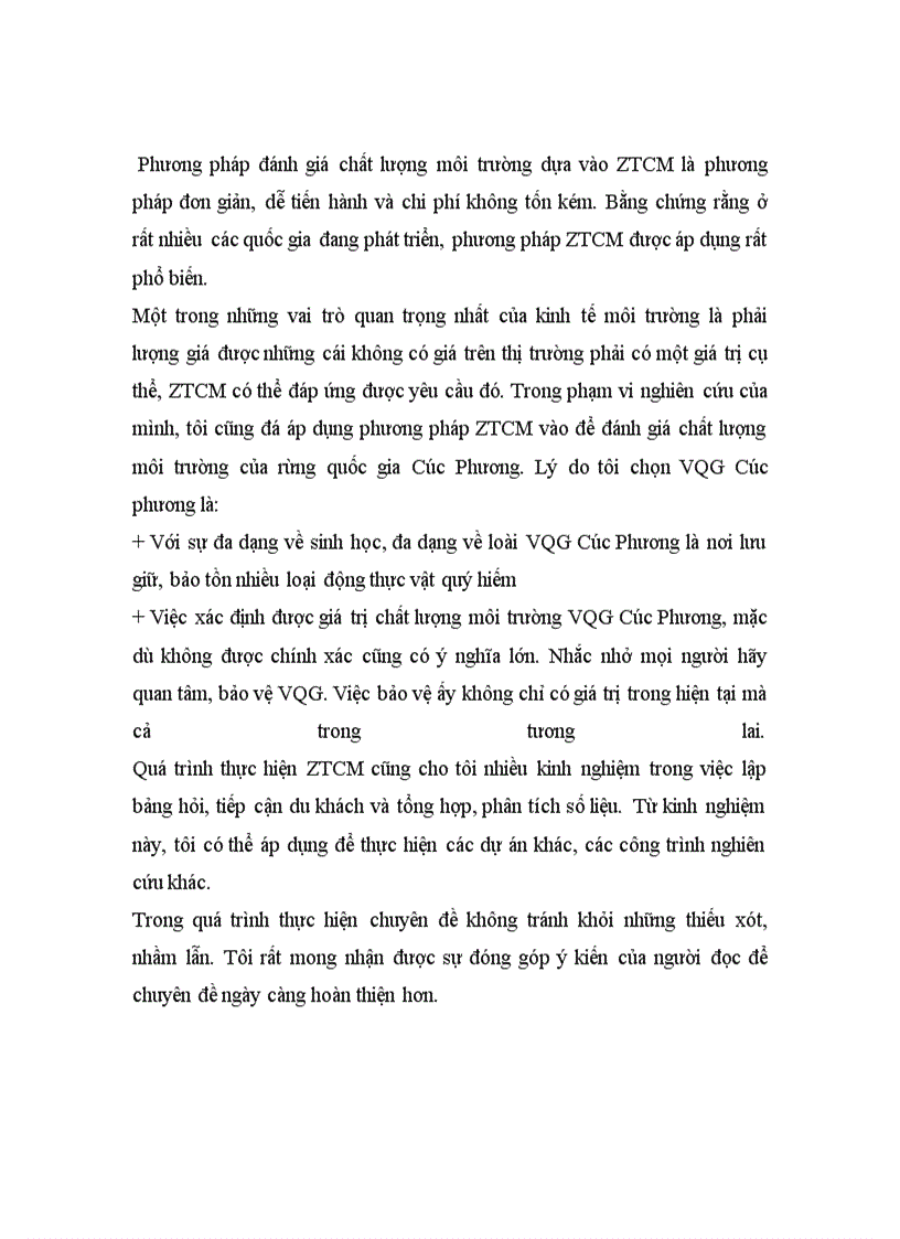 image for page Áp dụng phương pháp chi phí du lịch ( TCM ) để đánh giá giá trị cảnh quan của VQG Cúc phương